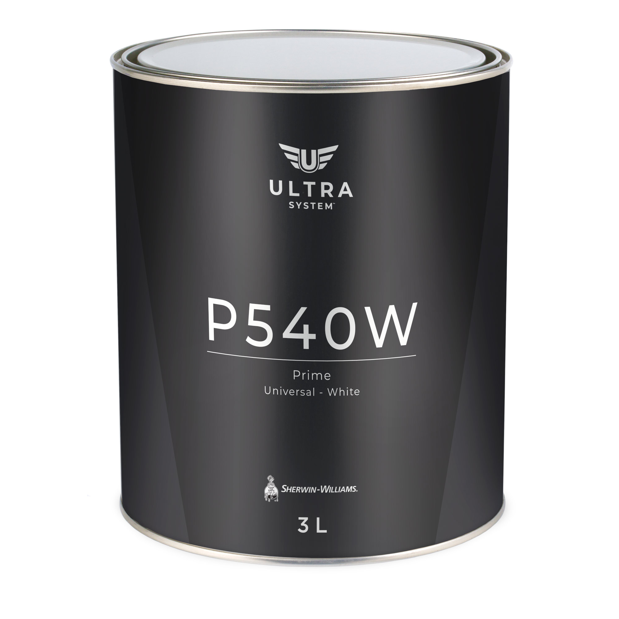 Sherwin-Williams automotive primer surfacer can, grey primer, professional car repair product, studio lighting