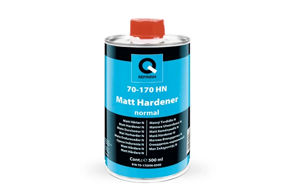 Silver automotive metal can, Q-Refinish product, red and black horizontal label, white background, studio photography