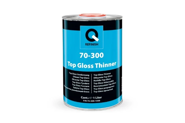 Silver automotive metal can, Q-Refinish product, red and black horizontal label, white background, studio photography