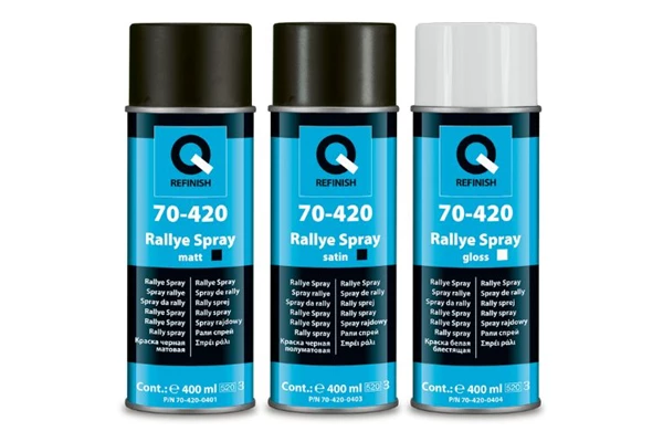 Silver automotive metal can, Q-Refinish product, red and black horizontal label, white background, studio photography